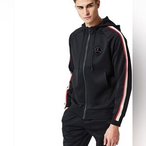 Black Hoodie with Red and White Stripes